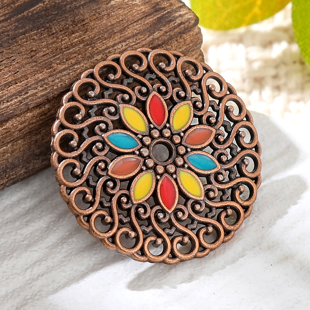 Vintage Tech Accessories - Vintage Copper Bronze Bohemia Enamel Round